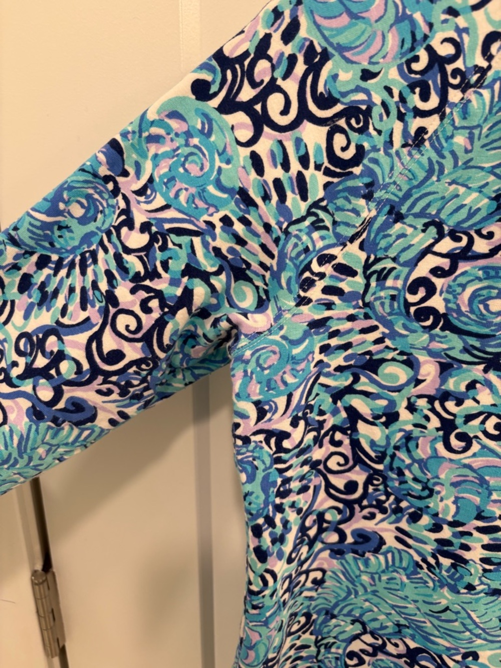 Lilly Pulitzer Janie Popover Light Aqua Spritz Seahorse Half Zip Sweatshirt XS - Picture 8 of 15